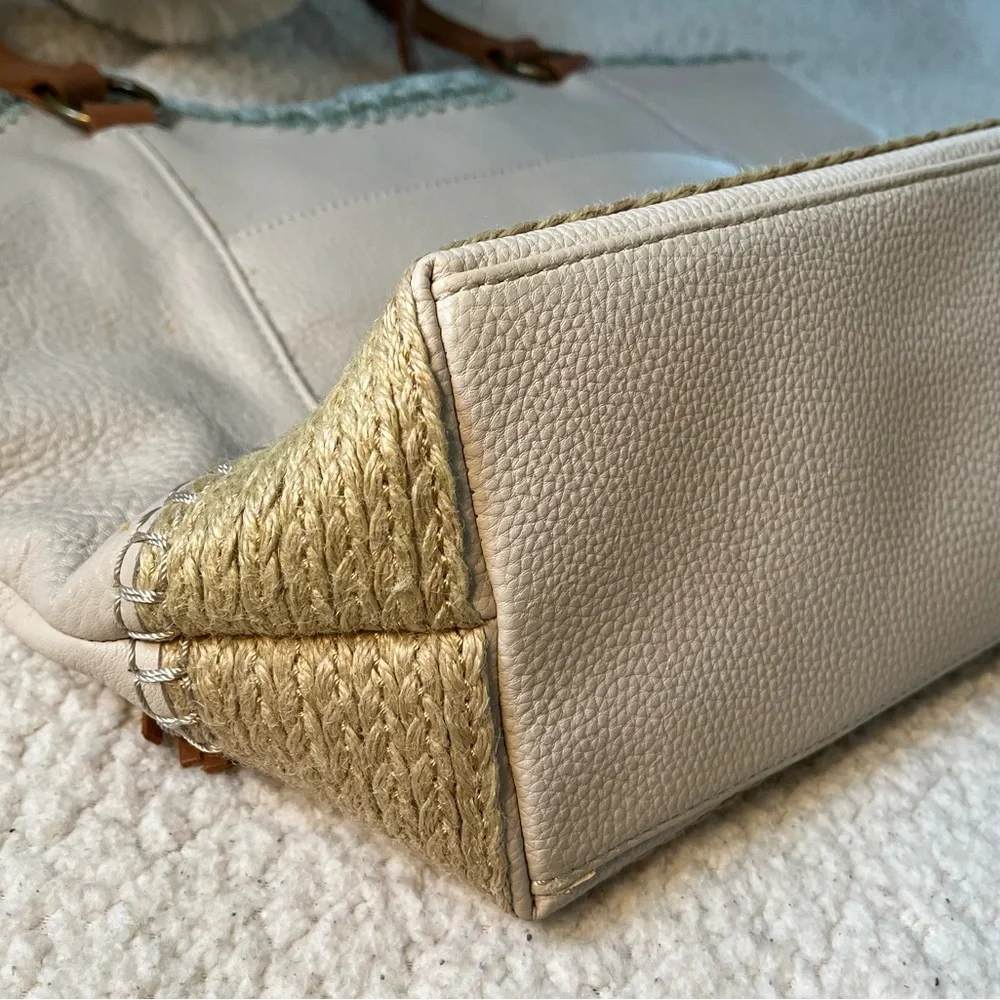 The Sak Vintage Cream and Tan Tote with Brown Handles and Tassels - Picture 7 of 16
